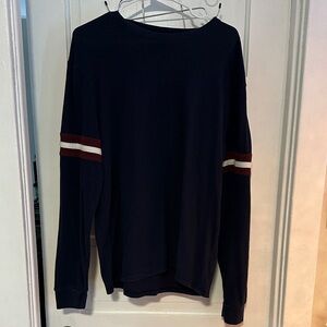 Navy Long Sleeve Shirt with Striped Sleeves